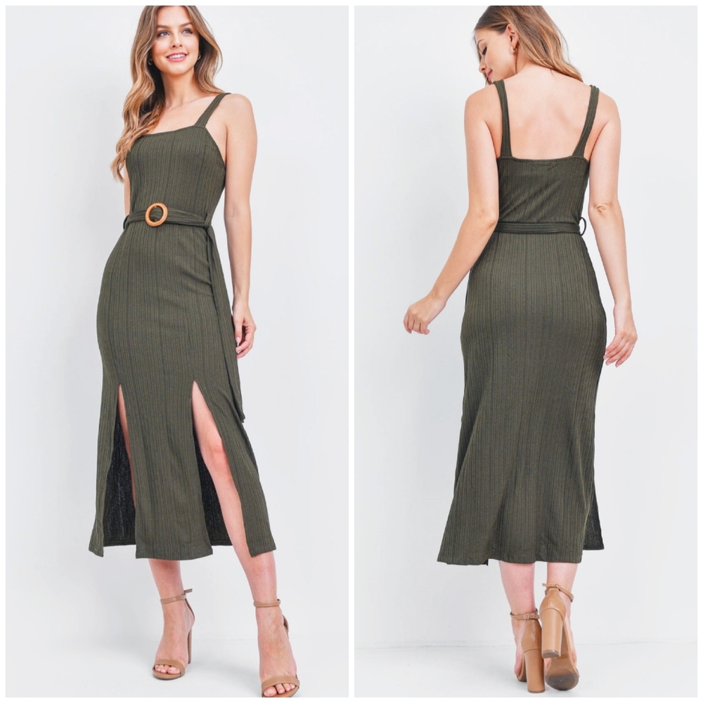 LAST ONE❗️Very J Olive Ribbed Midi Dress - Picture 2 of 7
